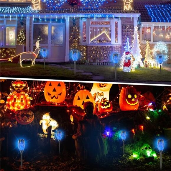 Solar Lights Outdoor, 12 Pack Blue Solar Torch Light with Flickering Flame, 12 - Picture 3 of 7